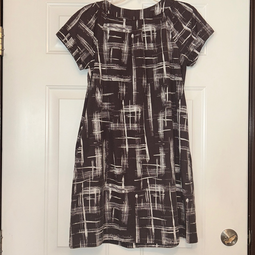 Simply Vera Vera Wang Cotton Dress M Brown White Pockets Artsy Career
